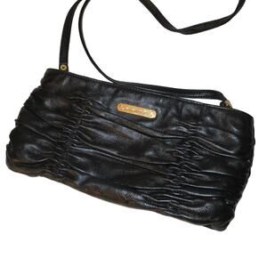 MICHAEL KORS Webster Clutch Shoulder Bag Purse Ruched Soft Leather Black